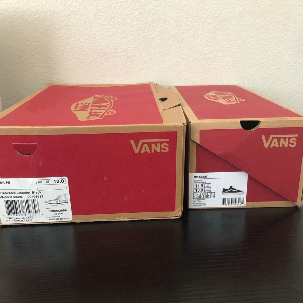 High top vans, size 12 and low top vans size 10.5